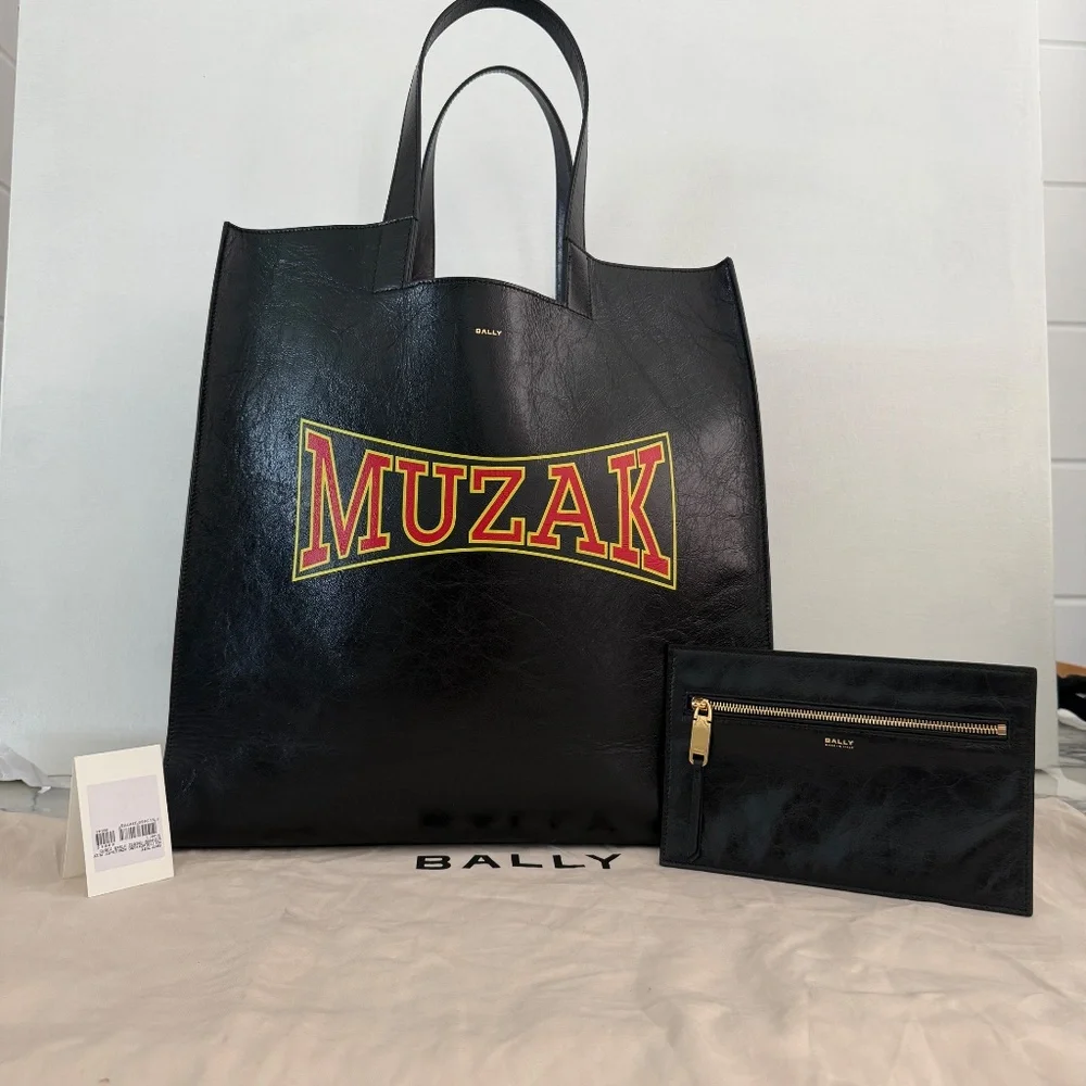 Bally x DJ Leo Mas Muzak-print tote‎ bag, Black leather